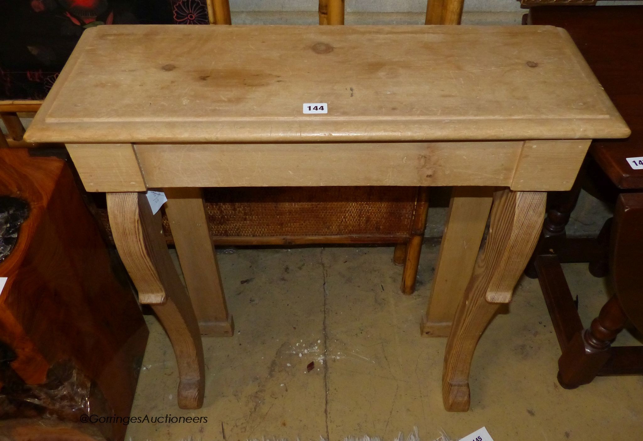 A Victorian style pine console table, width 77cm, depth 27cm, height 79cm